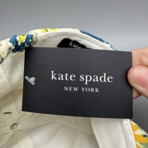 NWT Kate Spade Floral Printed Cap Hat Cream Yellow Blue Green Spade Logo - Picture 7 of 11